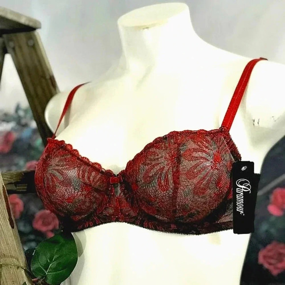 34DD Paramour 115009 Ellie Demi Unlined Lace Japanese Red Blossoms🌹 NWT - Picture 6 of 16